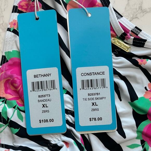 Beach Bunny Bethany Bandeau & Constance Tie Side Bottom - Zebra Rose SZ XL $190 - Picture 14 of 14